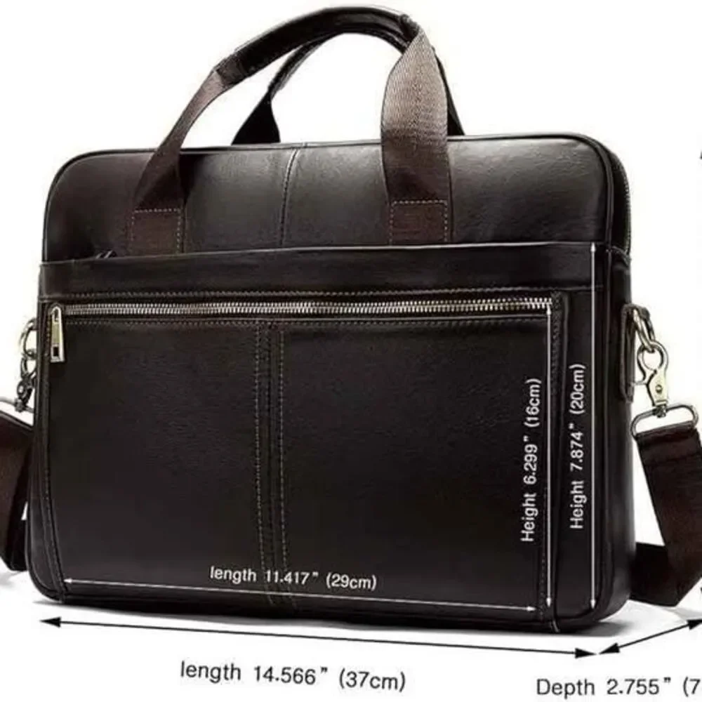 Men’s Genuine Leather Laptop Briefcase Messenger Bag – Black Business Work